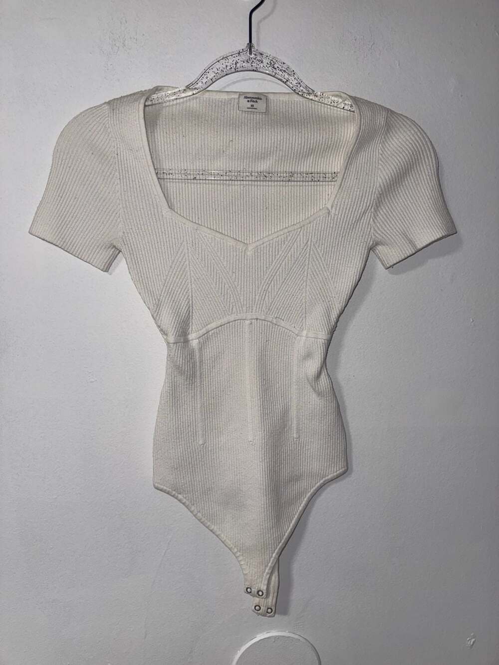 Abercrombie & Fitch Corset-Inspired Ribbed Short-Sleeve Bodysuit White XS